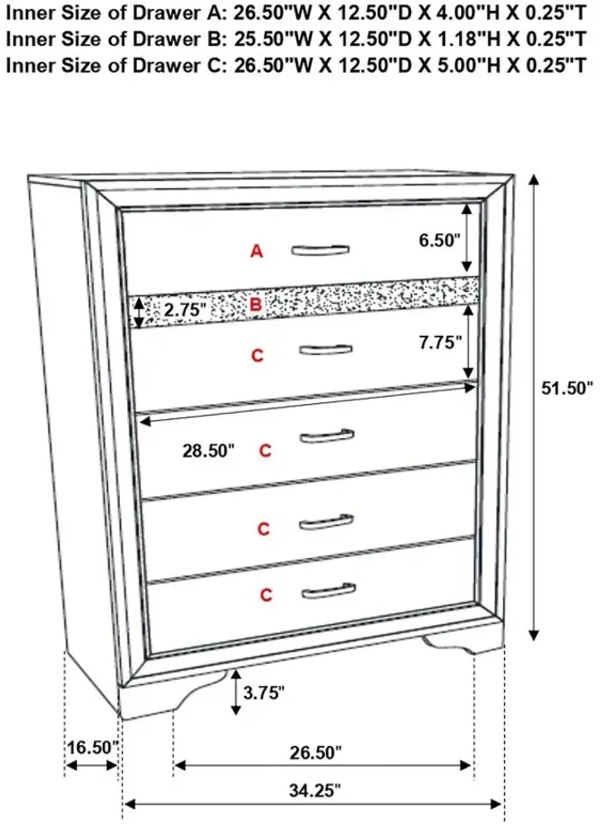 Miranda 5-drawer Chest Black and Rhinestone