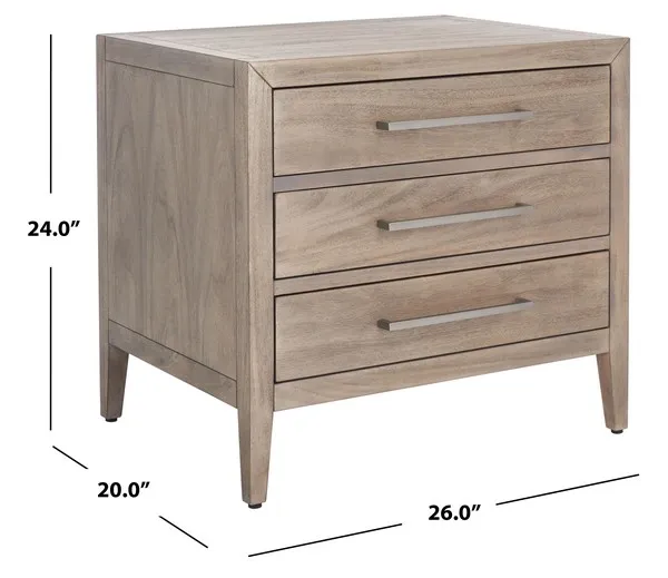 Ariella 3 Drawer Wood Nightstand