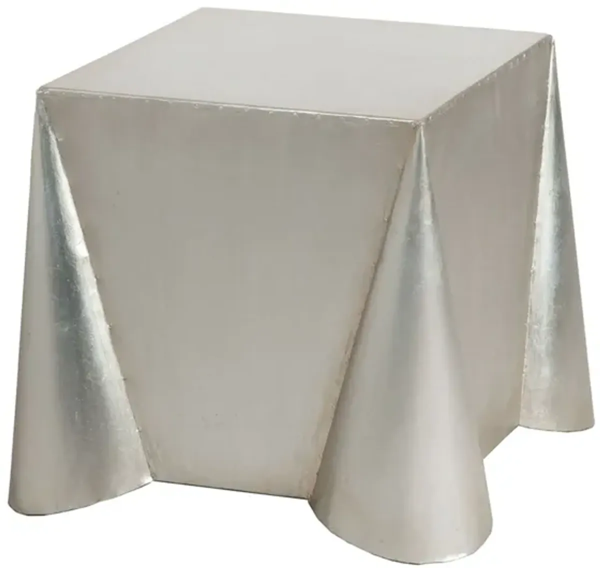 Tin Covered Side Table In Antique Silver Leaf