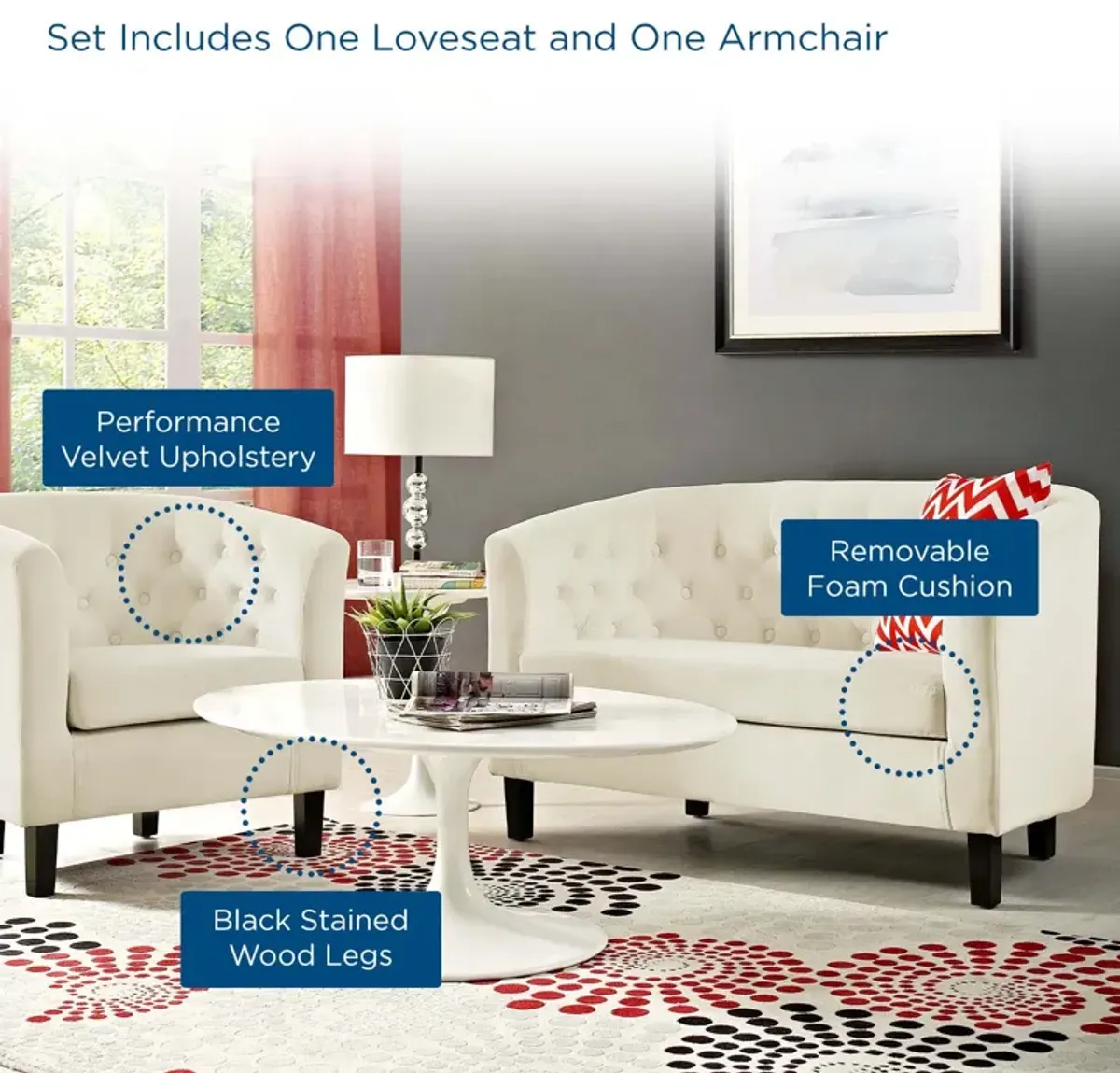 Prospect 2 Piece Performance Velvet Loveseat and Armchair Set