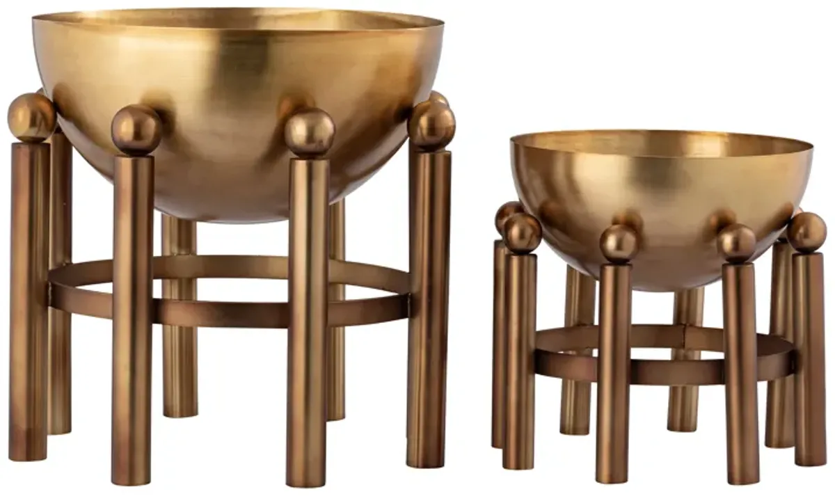 Piston Footed Planter - Large Aged Brass