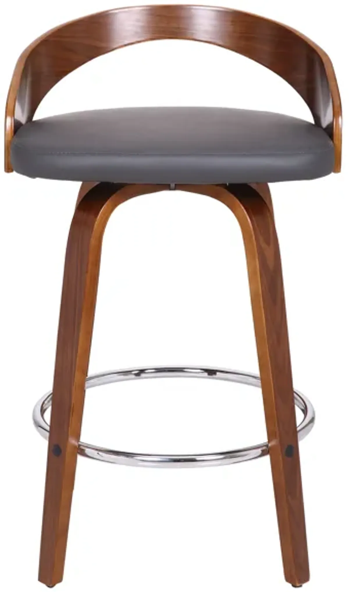 Sonia 26" Counter Height Swivel Grey Faux Leather and Walnut Wood Bar Stool