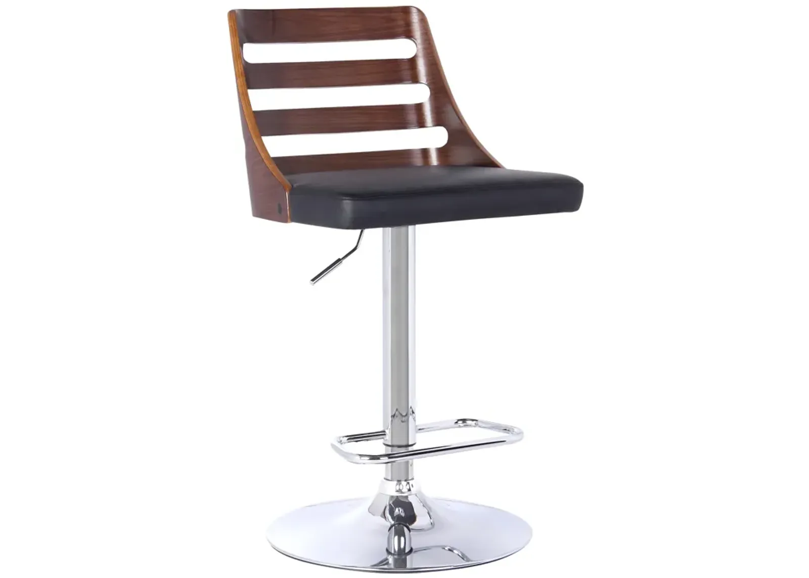 Storm Barstool in Chrome finish with Walnut wood and Black Faux Leather