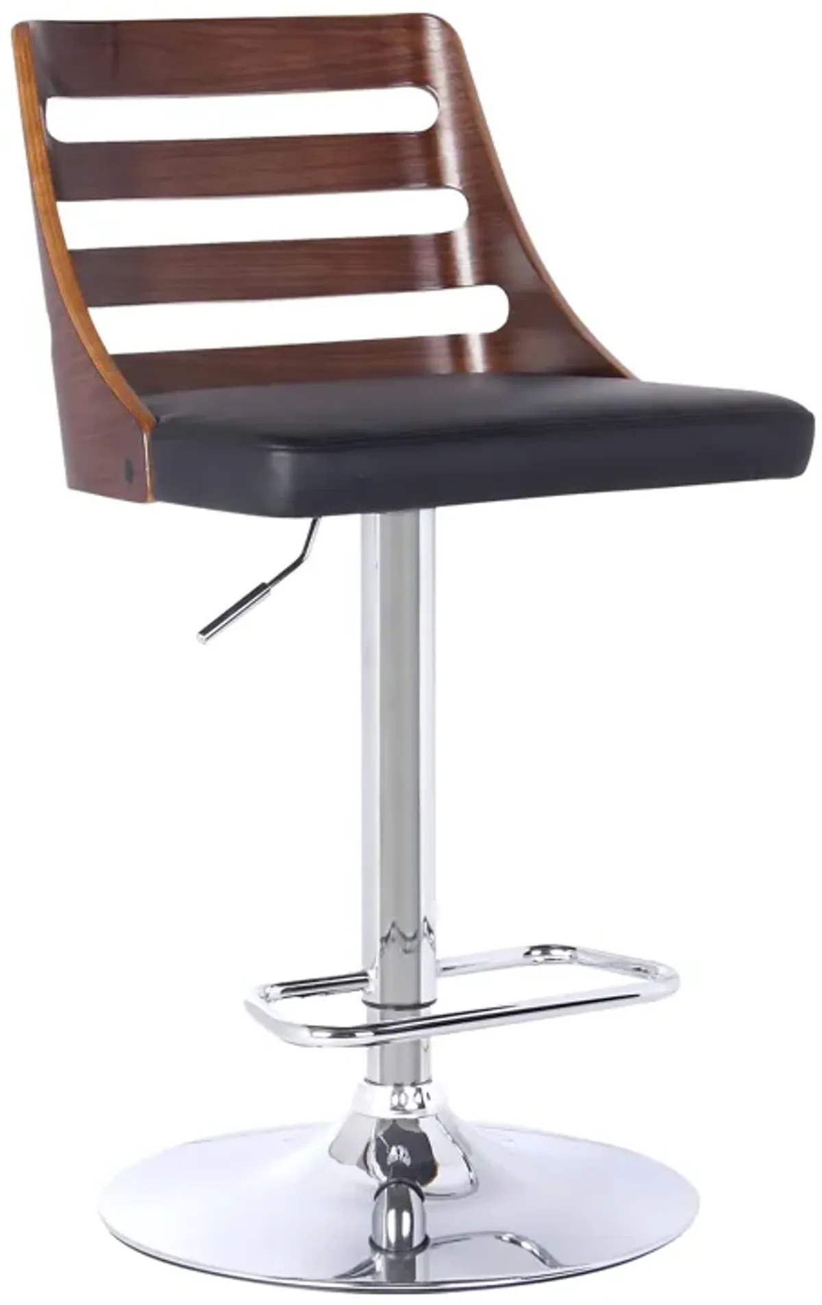 Storm Barstool in Chrome finish with Walnut wood and Black Faux Leather