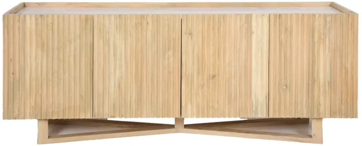 Wood/marble, 69"l 4-door Fluted Sideboard, Natural