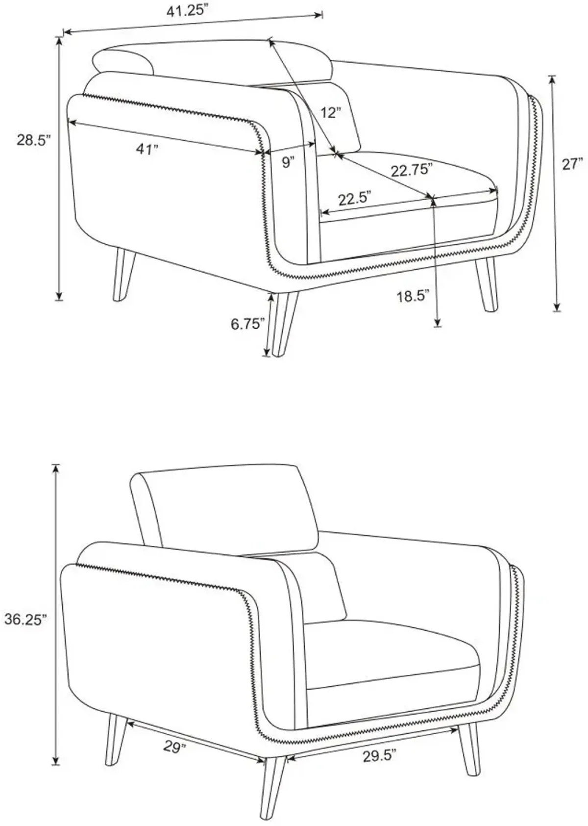 Shania Track Arms Chair with Tapered Legs Black