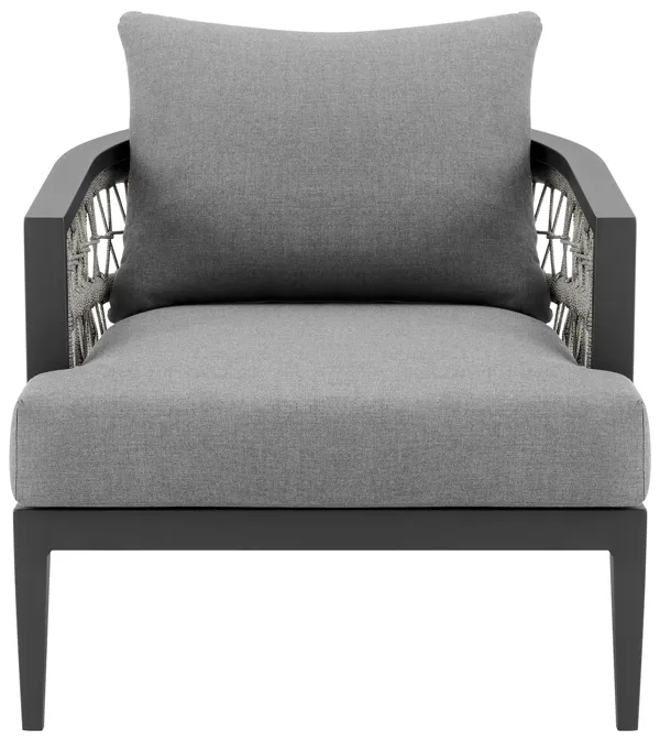 Zella Outdoor Patio Armchair in Aluminum with Light Gray Rope and Earl Gray Cushions