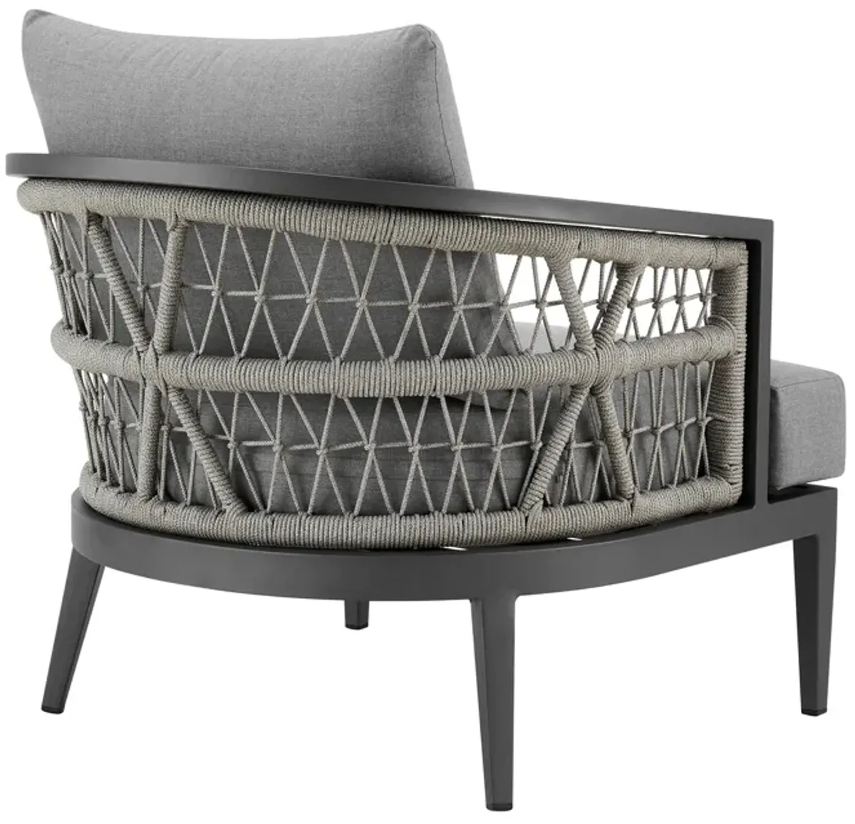 Zella Outdoor Patio Armchair in Aluminum with Light Gray Rope and Earl Gray Cushions