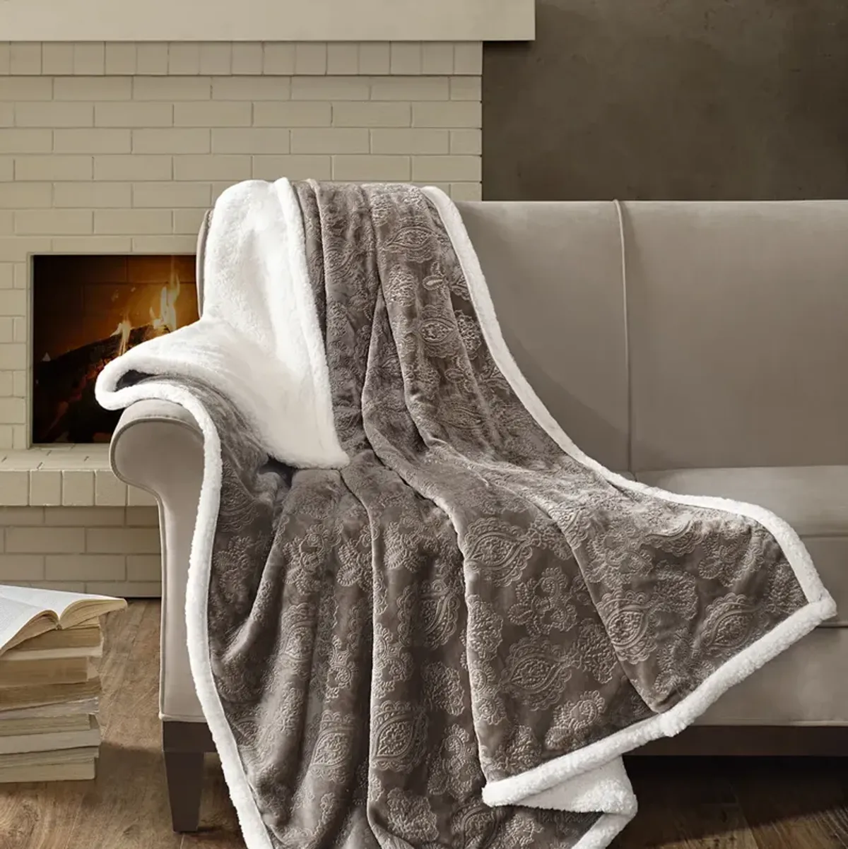 Madison Park Elma Tan Oversized Textured Plush Throw