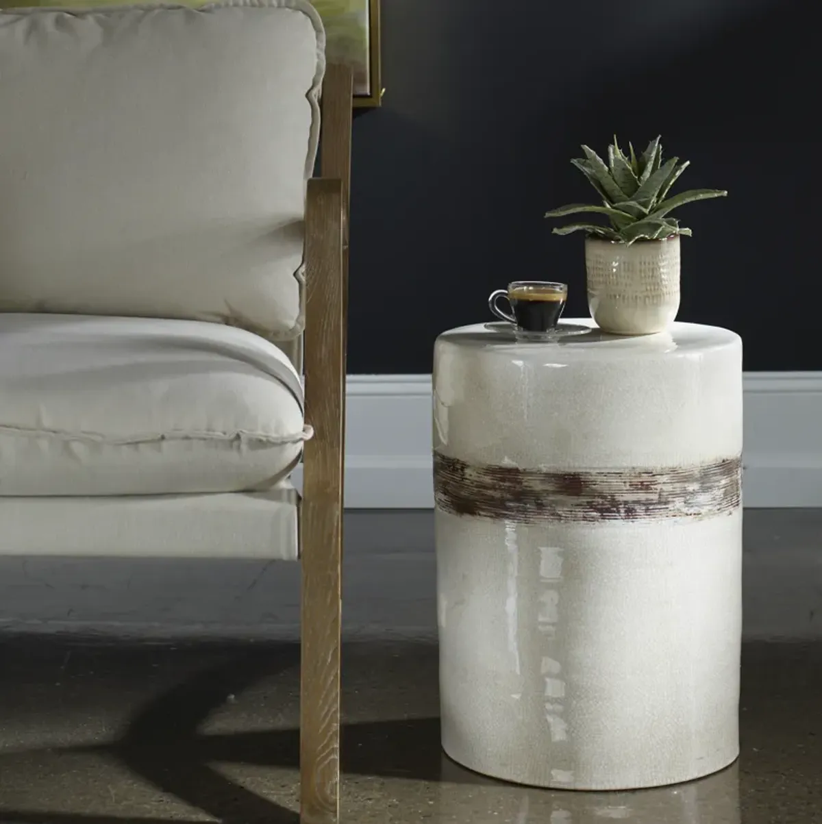 Comanche White Ceramic Garden Stool