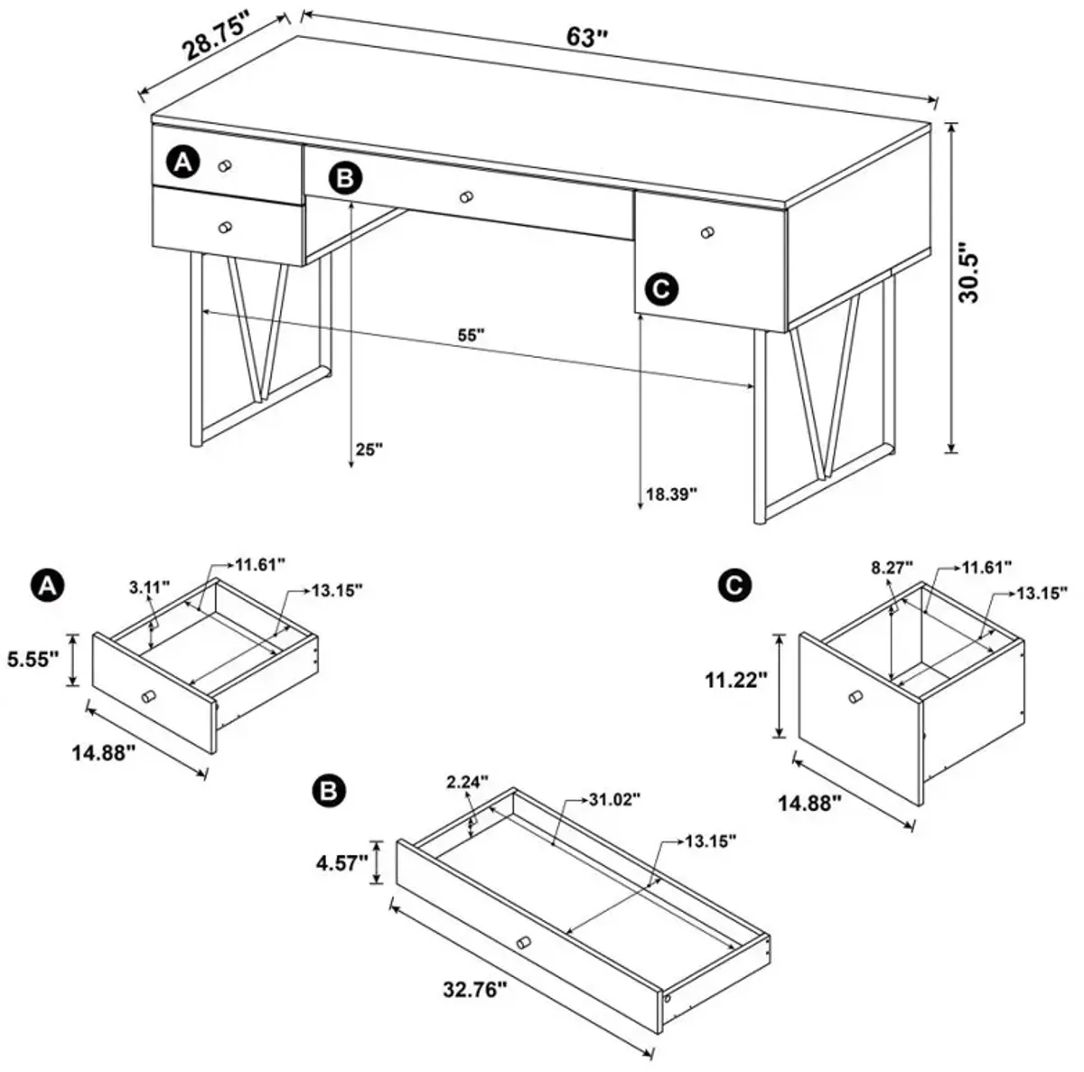 Belfield 4-Drawer Writing Desk