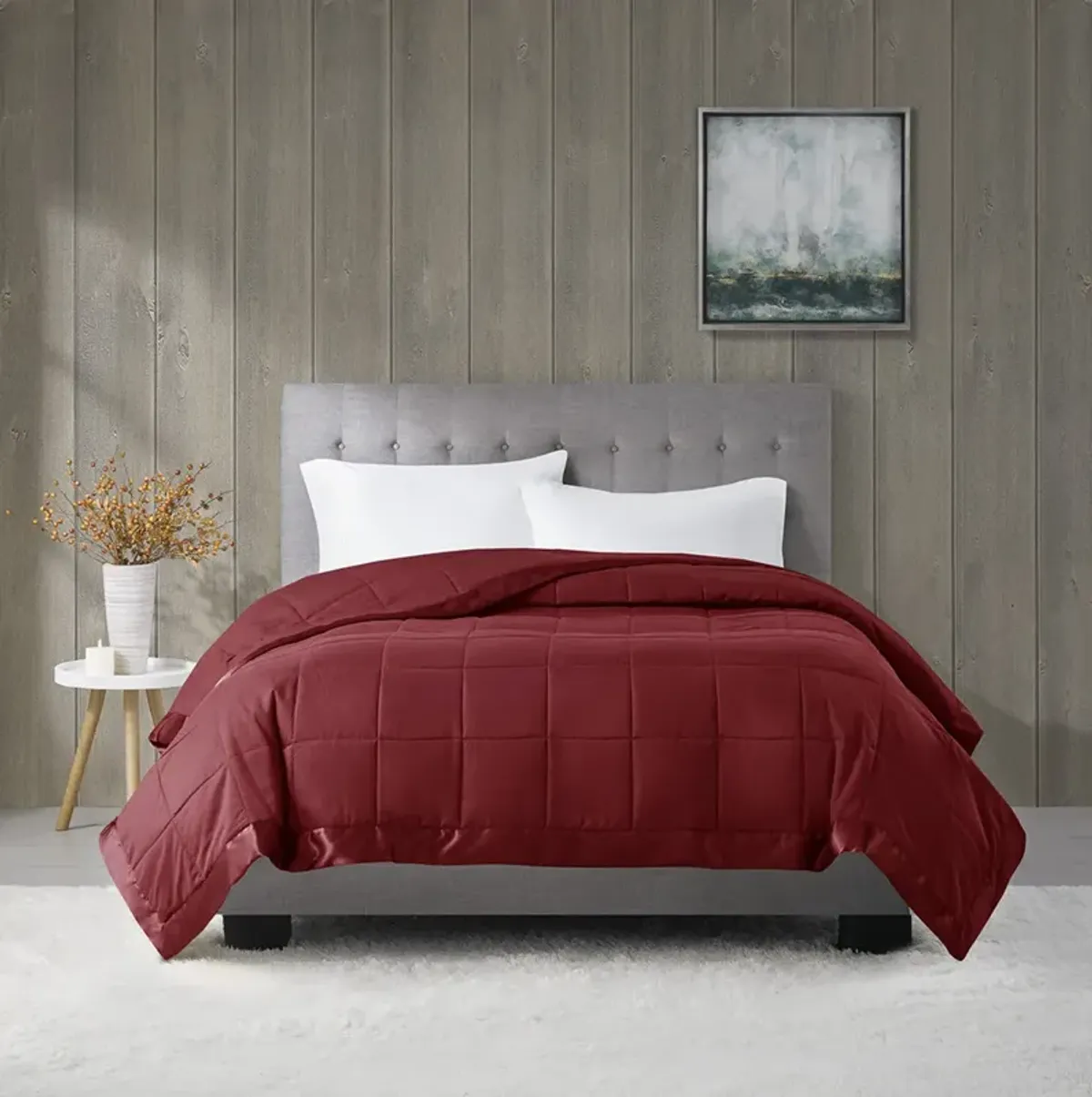 Madison Park Windom Burgundy Lightweight Down Alternative Blanket with Satin Trim