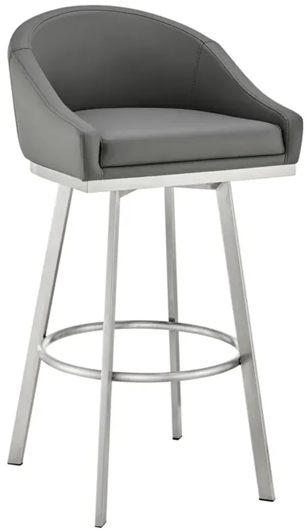 Eleanor 26" Swivel Counter Stool in Brushed Stainless Steel with Gray Faux Leather