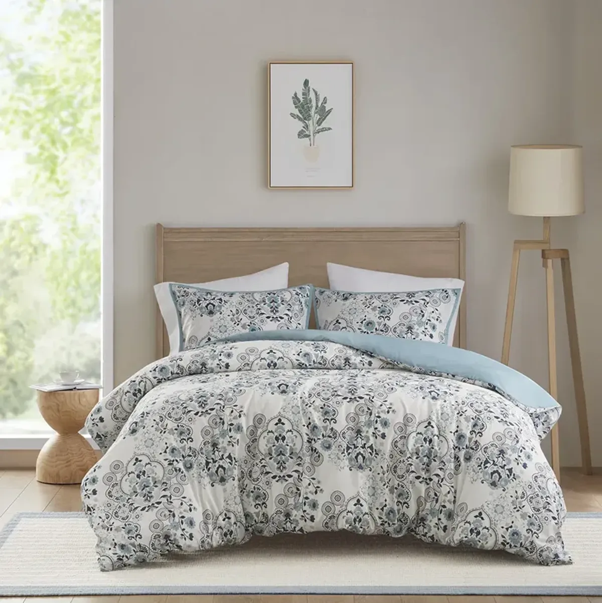 3 Piece Floral Printed Cotton Duvet Cover Set