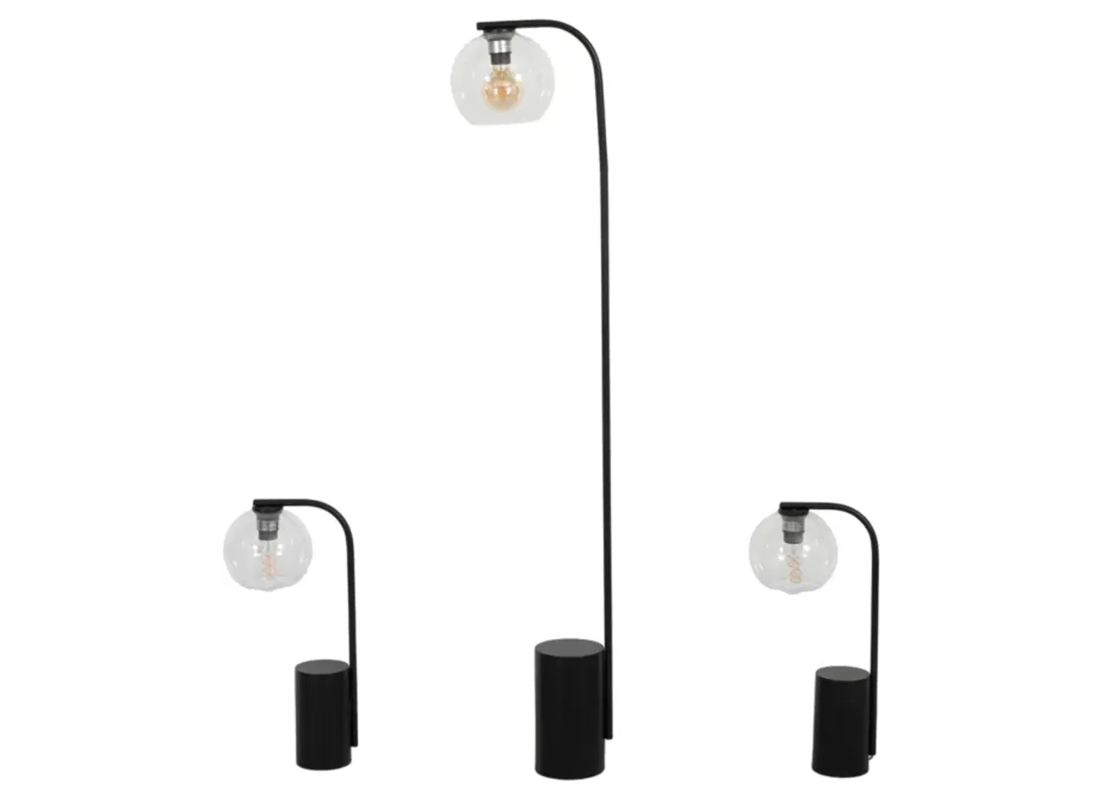 S/3 59/22" Metal Clear Globe 2tbl & 1flr Lamp,blk