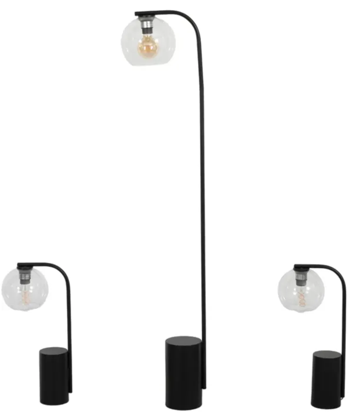 S/3 59/22" Metal Clear Globe 2tbl & 1flr Lamp,blk