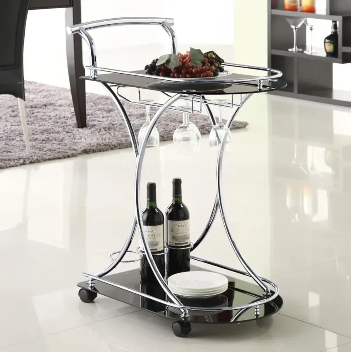 Elfman 2-shelve Serving Cart Chrome and Black