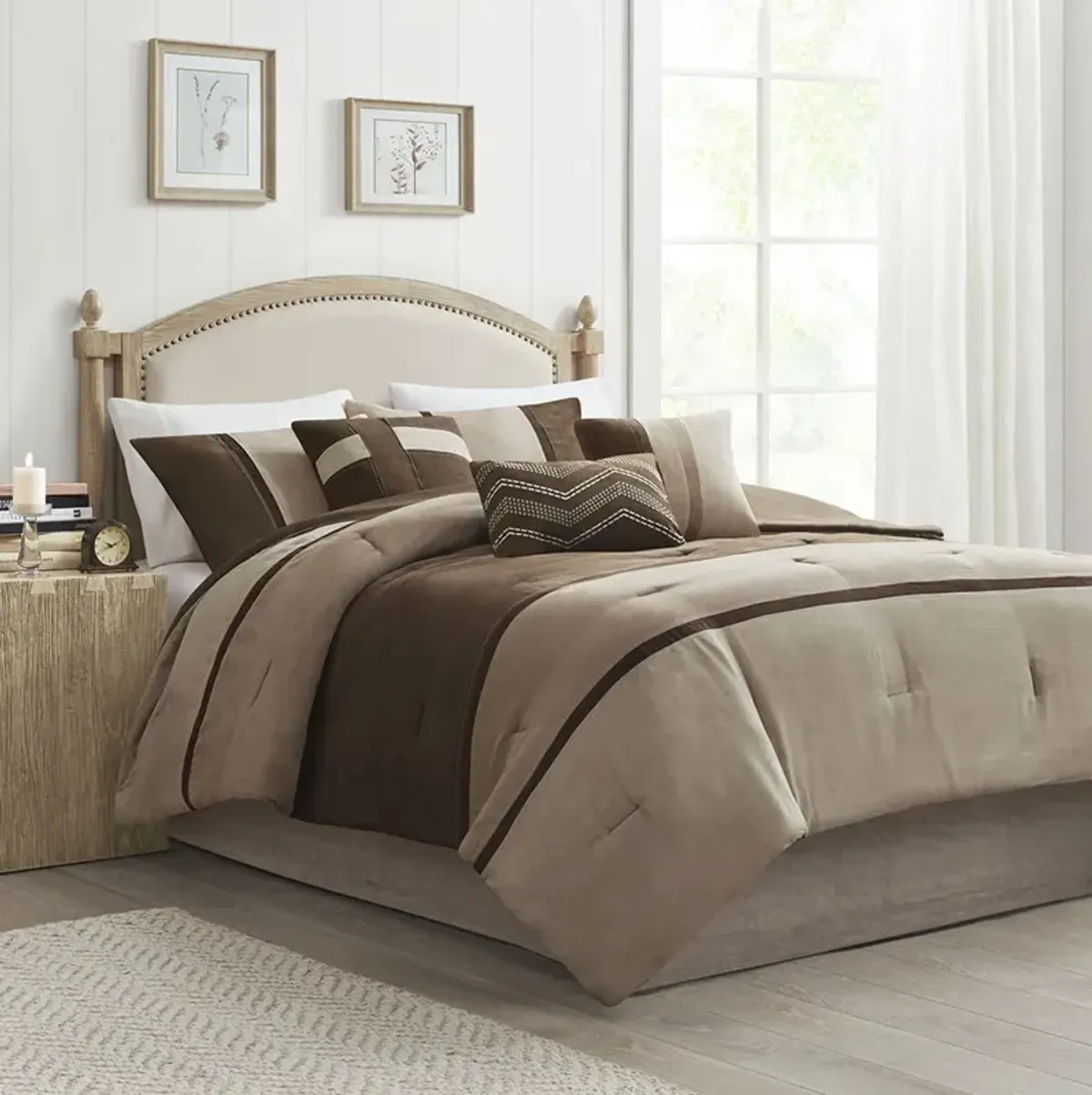 Madison Park Palisades Brown 7 Piece Faux Suede Comforter Set