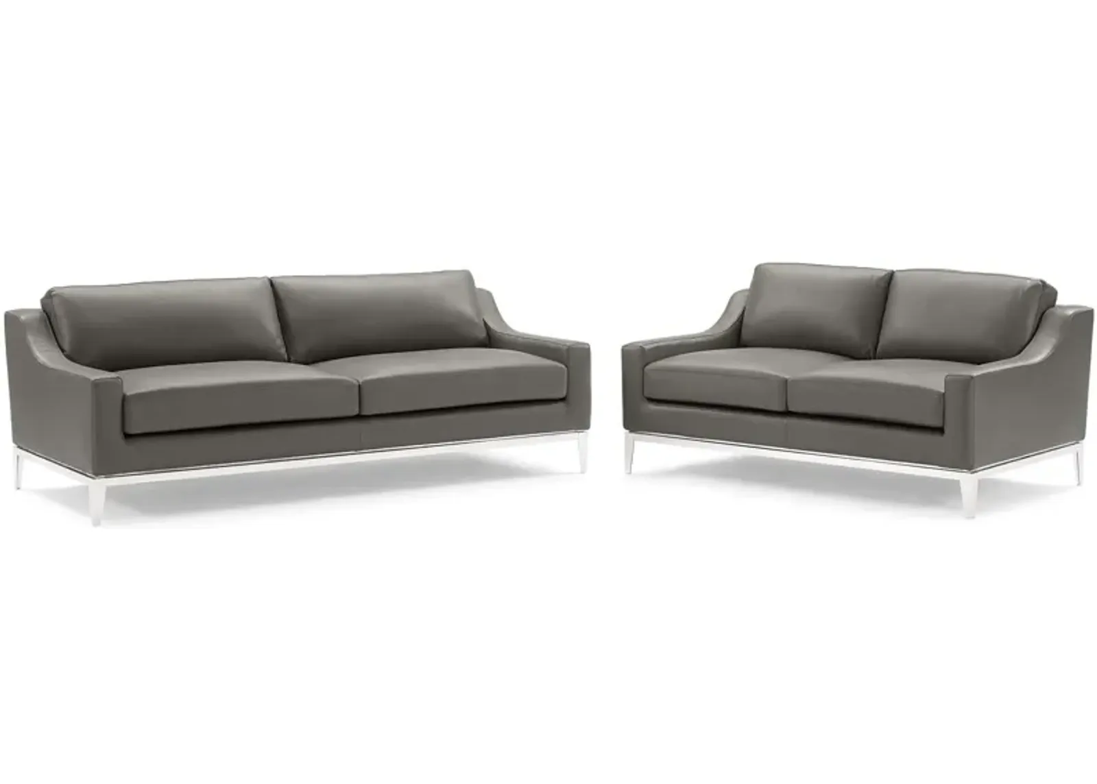 Harness Stainless Steel Base Leather Sofa and Loveseat Set