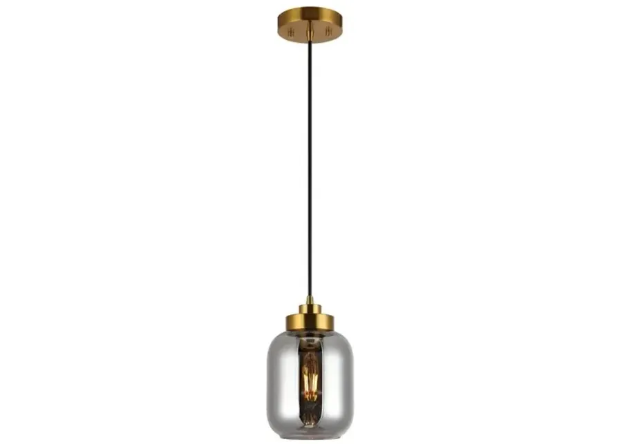 ETHYX, 6 INCH, SMOKE GREY/BRASS, GLASS/IRON PENDANT 