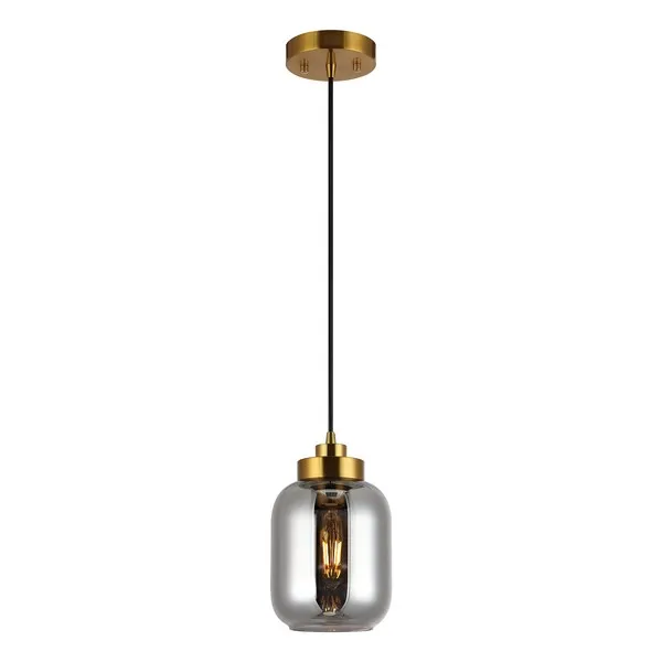 ETHYX, 6 INCH, SMOKE GREY/BRASS, GLASS/IRON PENDANT 