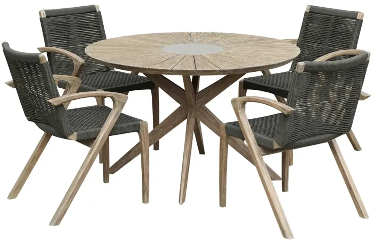 Oasis and Brielle Outdoor 5 Piece Light Eucalyptus and Concrete Dining Set