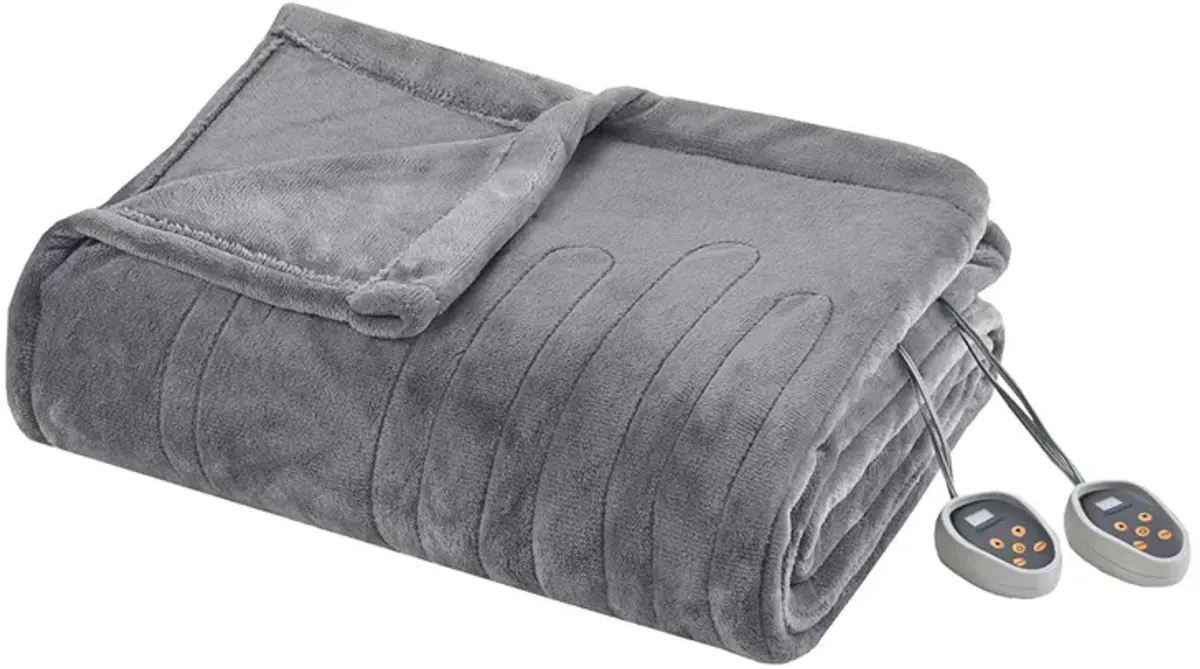 Beautyrest Heated Plush Grey Blanket