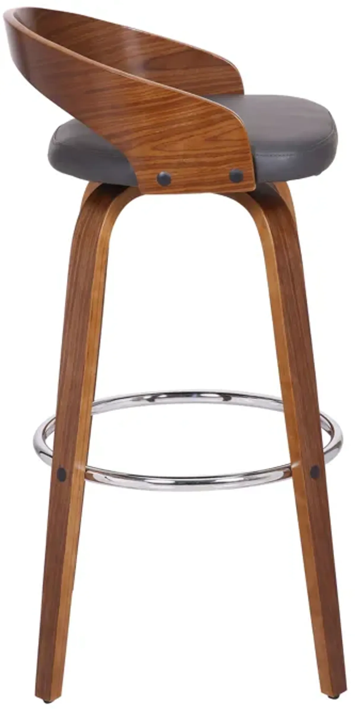 Sonia 30" Bar Height Swivel Grey Faux Leather and Walnut Wood Bar Stool