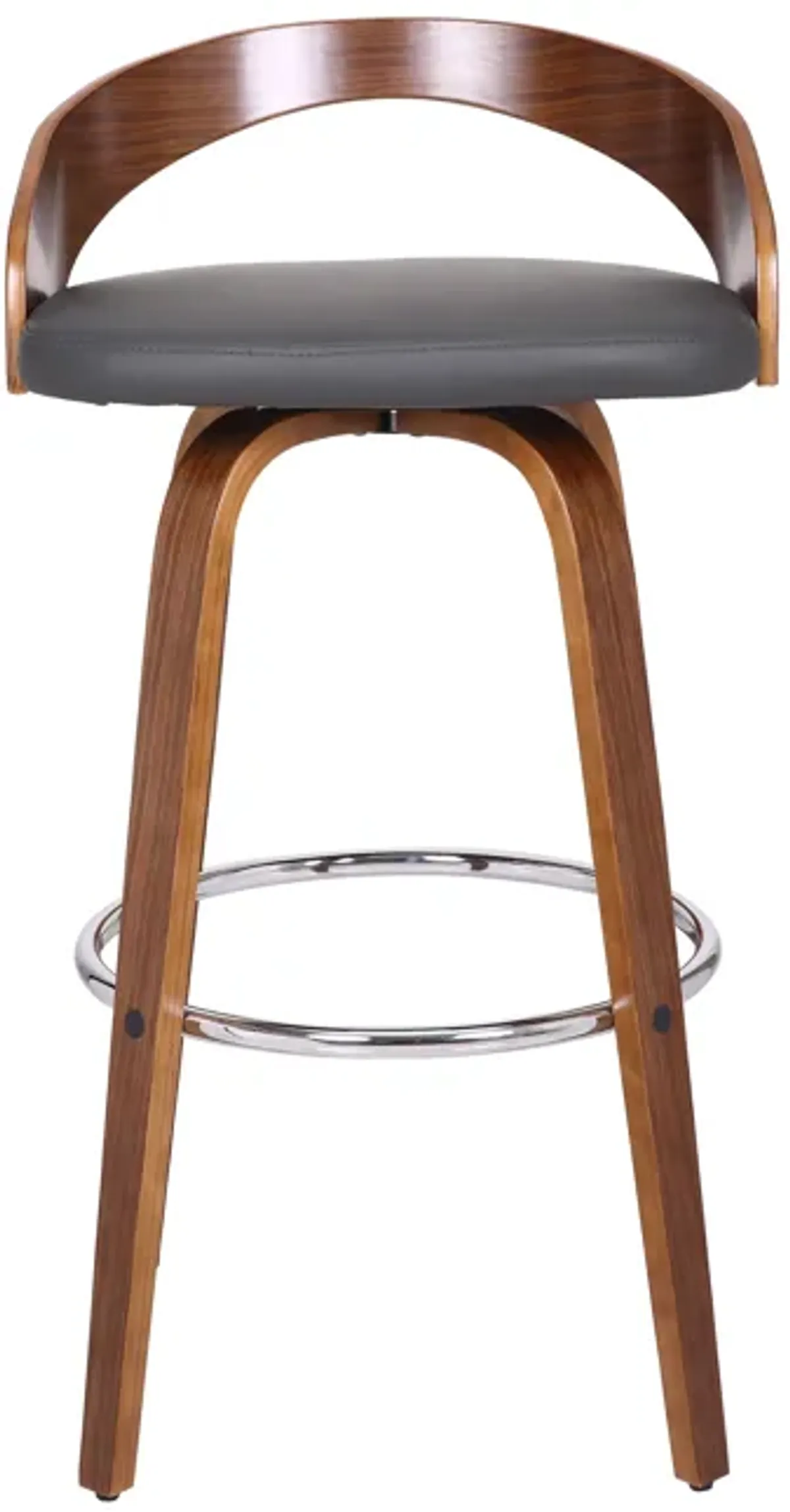 Sonia 30" Bar Height Swivel Grey Faux Leather and Walnut Wood Bar Stool