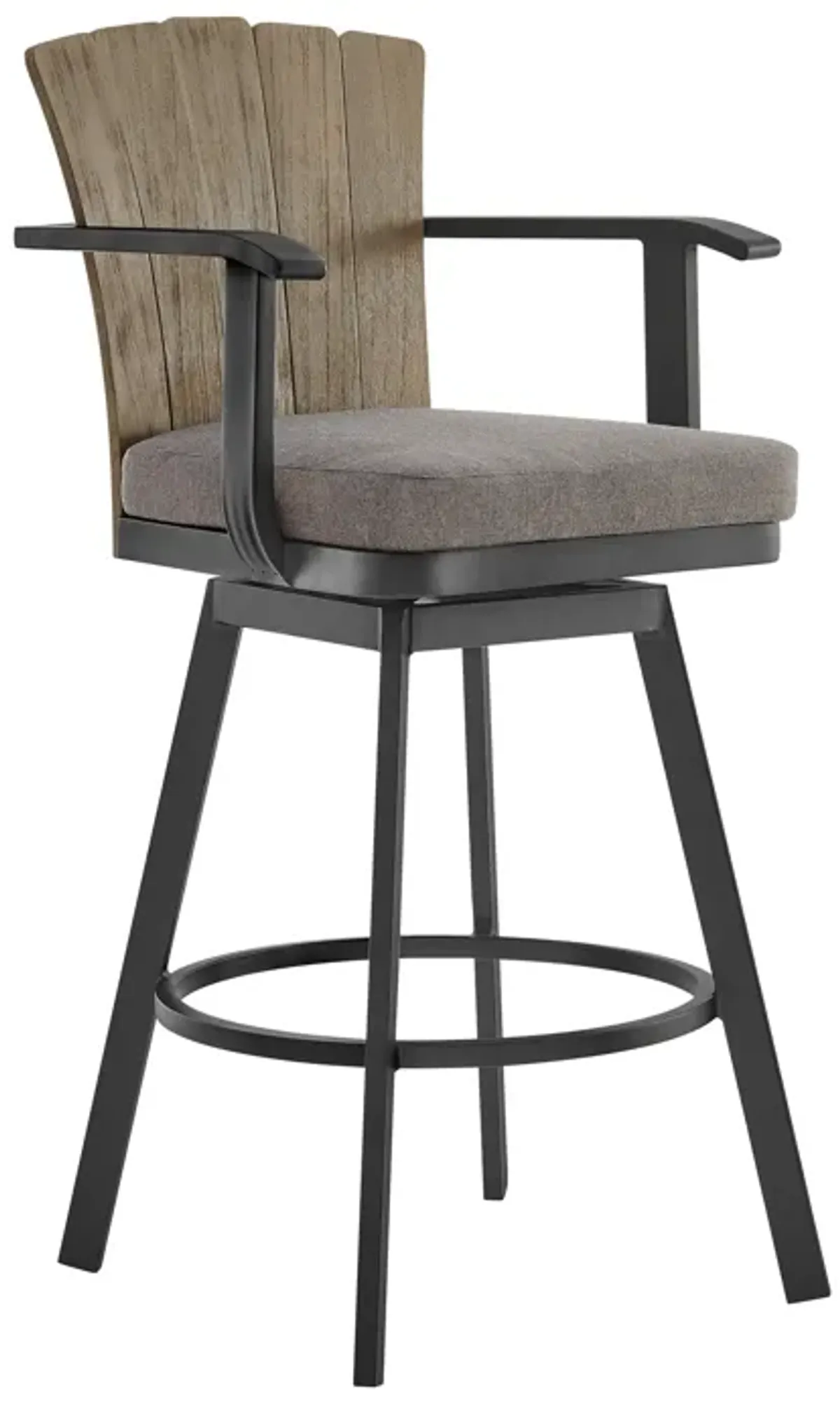 Hazel Outdoor Patio Swivel Counter Stool in Aluminum with Teak Wood and Charcoal Cushion