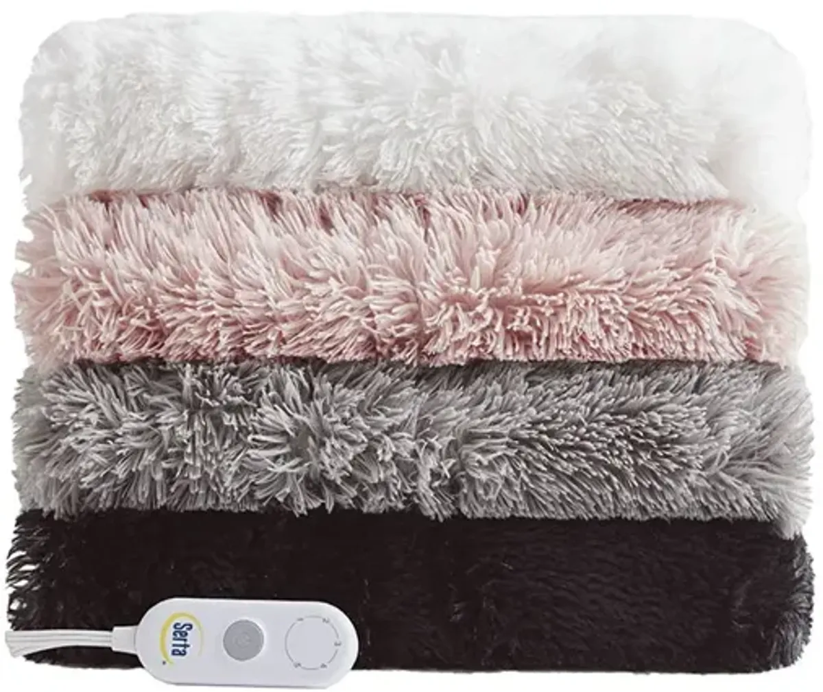 Serta Malea Blush Shaggy Faux Fur Heated Throw