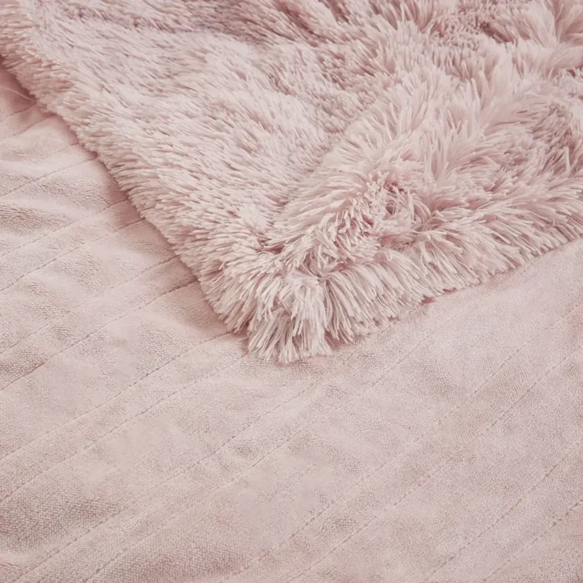 Serta Malea Blush Shaggy Faux Fur Heated Throw