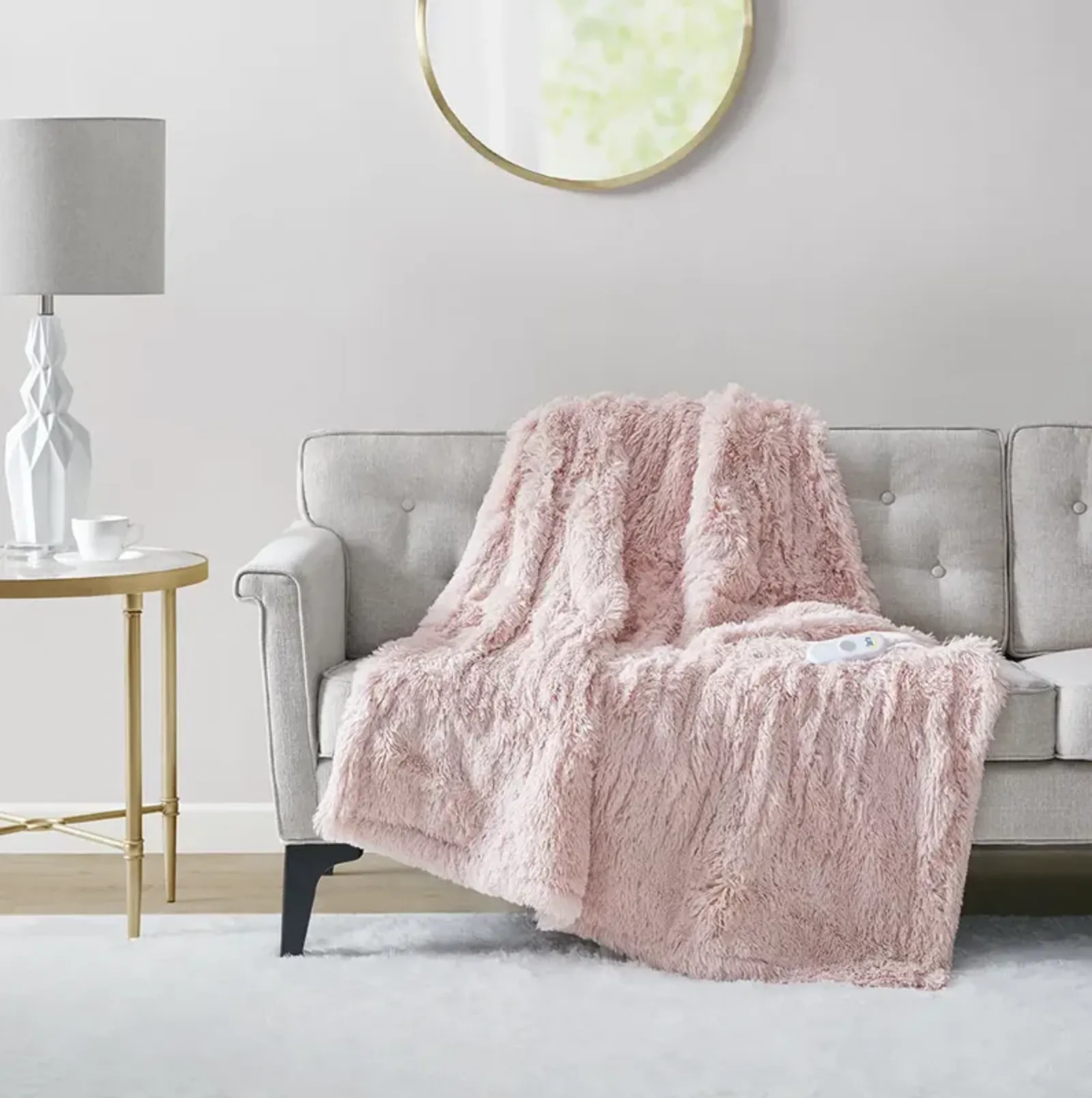 Serta Malea Blush Shaggy Faux Fur Heated Throw