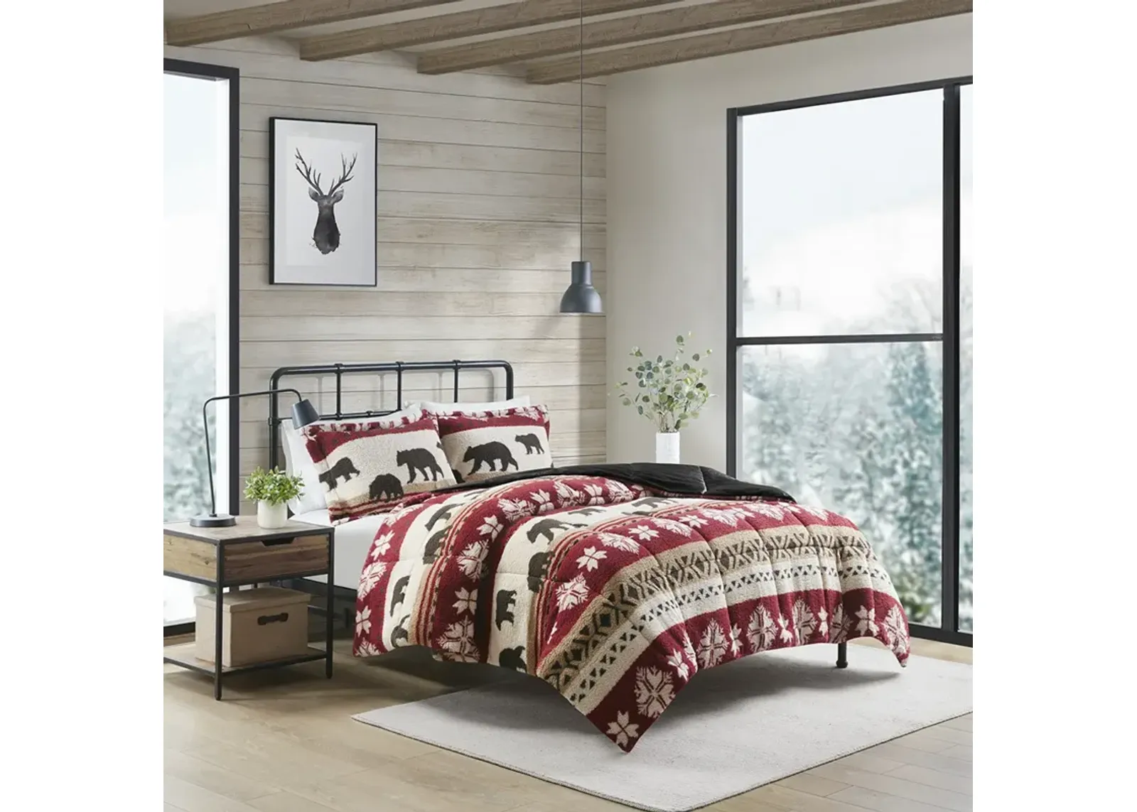 Woolrich Tunbridge Red/Black Print Sherpa Comforter Set