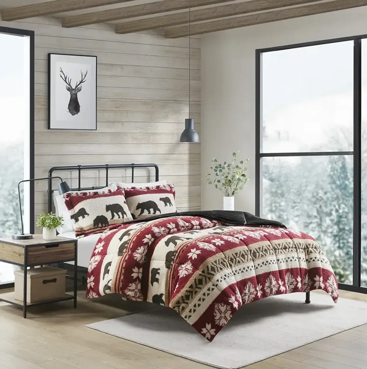 Woolrich Tunbridge Red/Black Print Sherpa Comforter Set