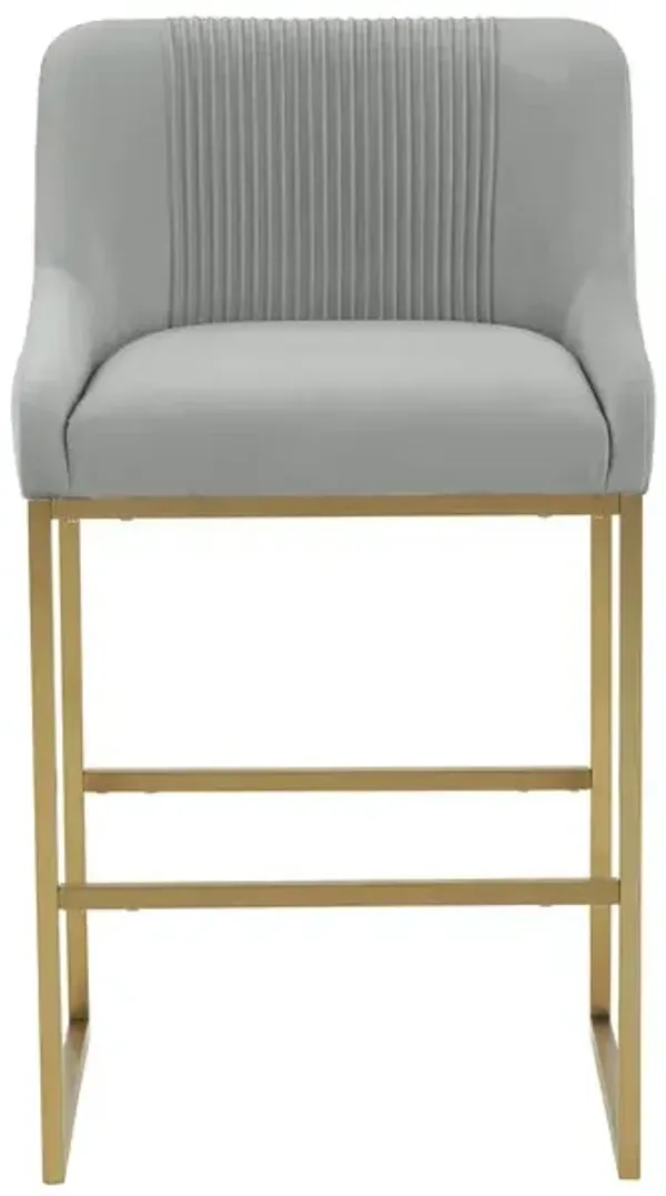Lisa Grey Pleated Velvet Counter Stool
