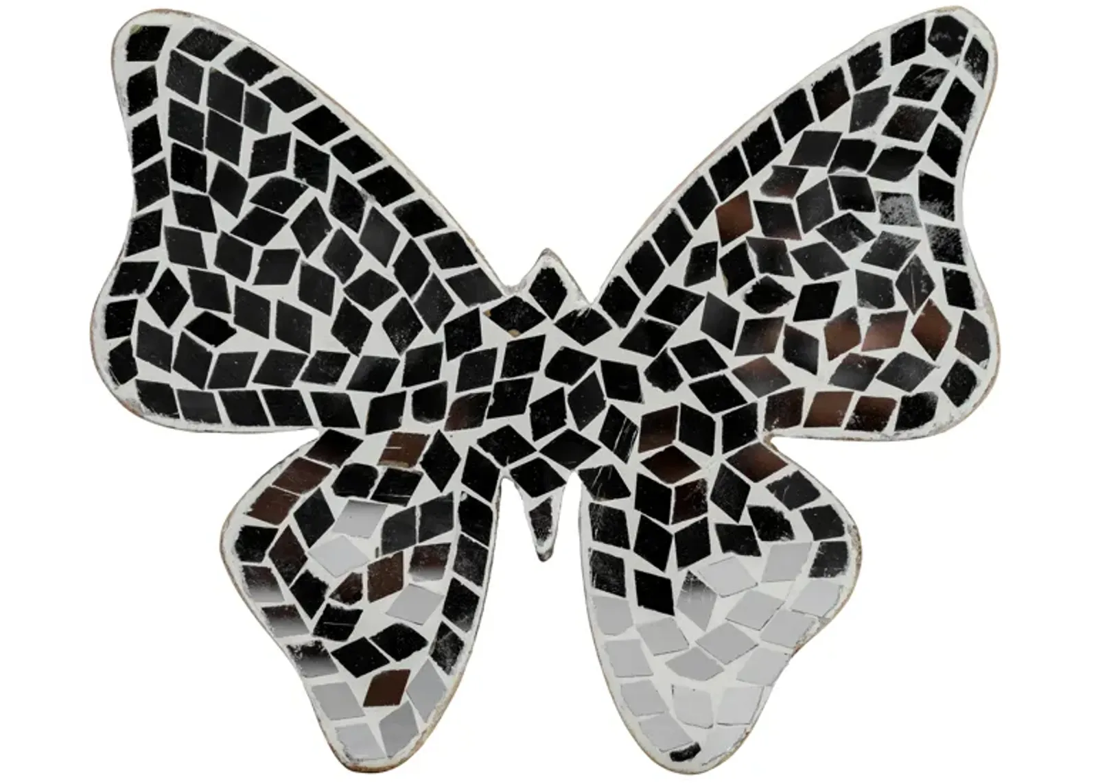 Glass, 6"h Mosaic Butterfly, White