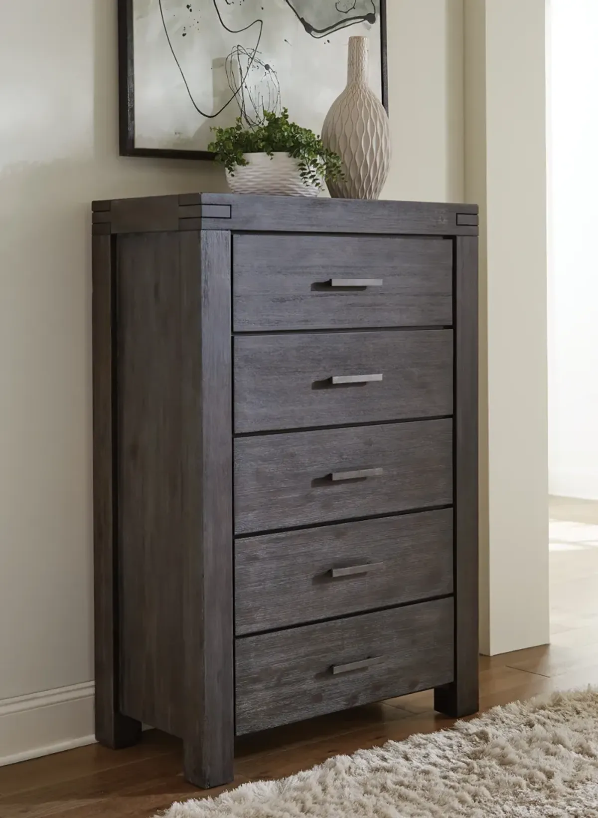 Meadow Five Drawer Solid Wood Chest in Graphite (2024)