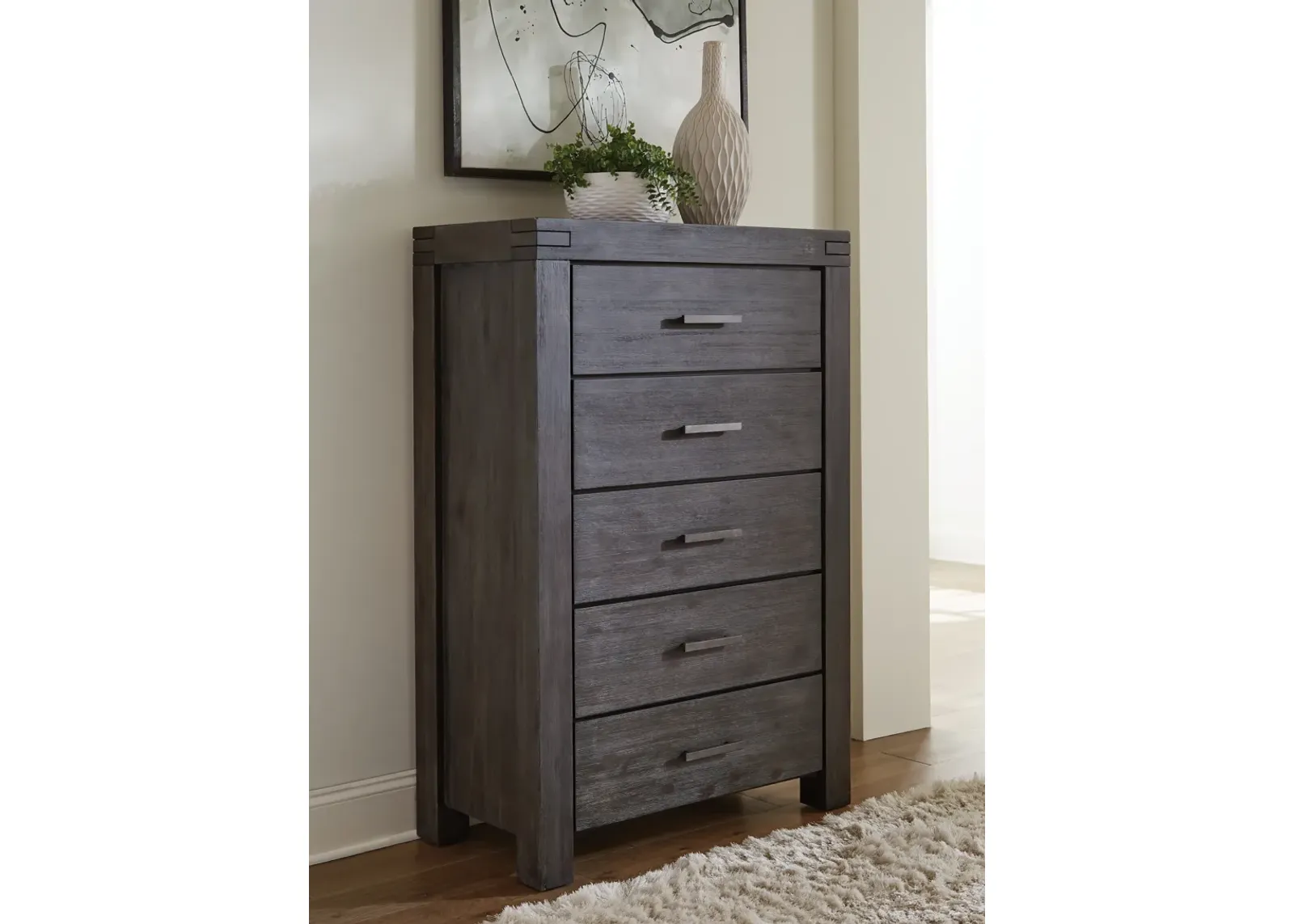 Meadow Five Drawer Solid Wood Chest in Graphite (2024)