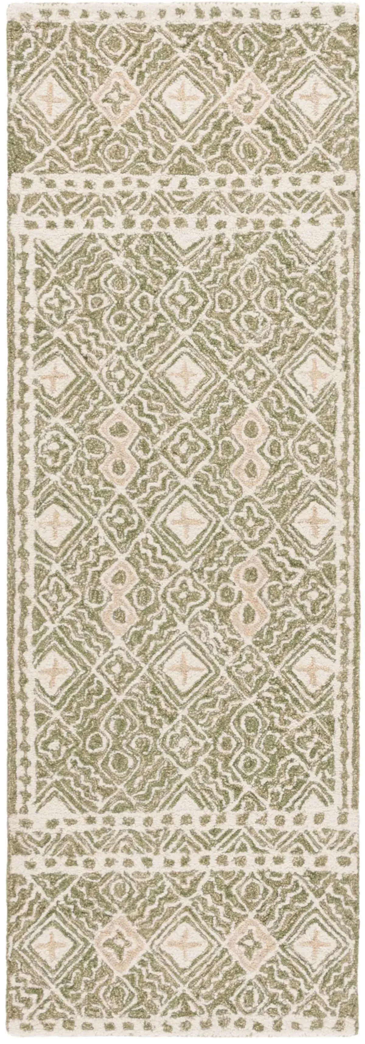 MICRO-LOOP 803 GREEN  2'-3' x 7' Runner Rug