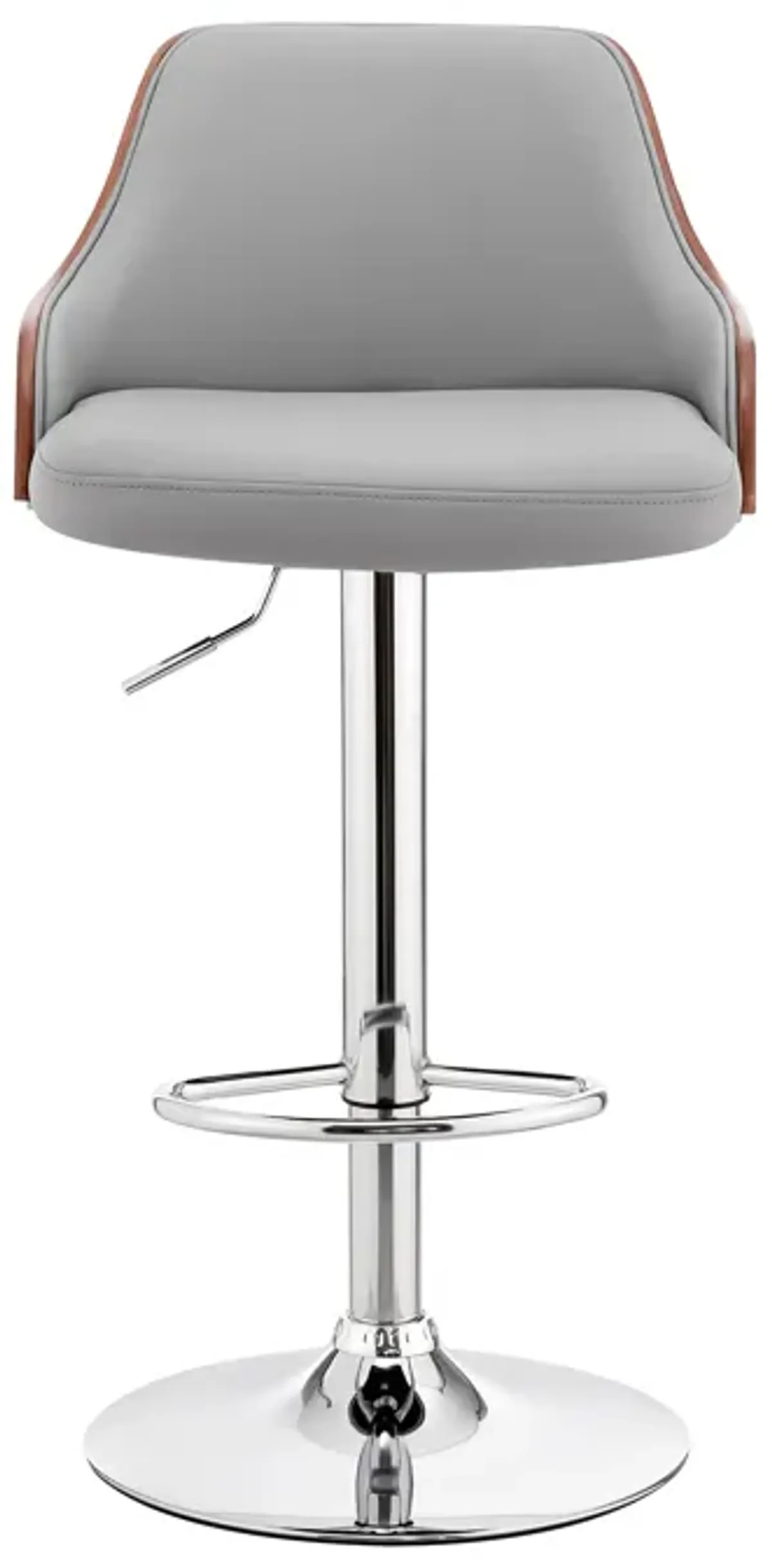 Asher Adjustable Gray Faux Leather and Chrome Finish Bar Stool