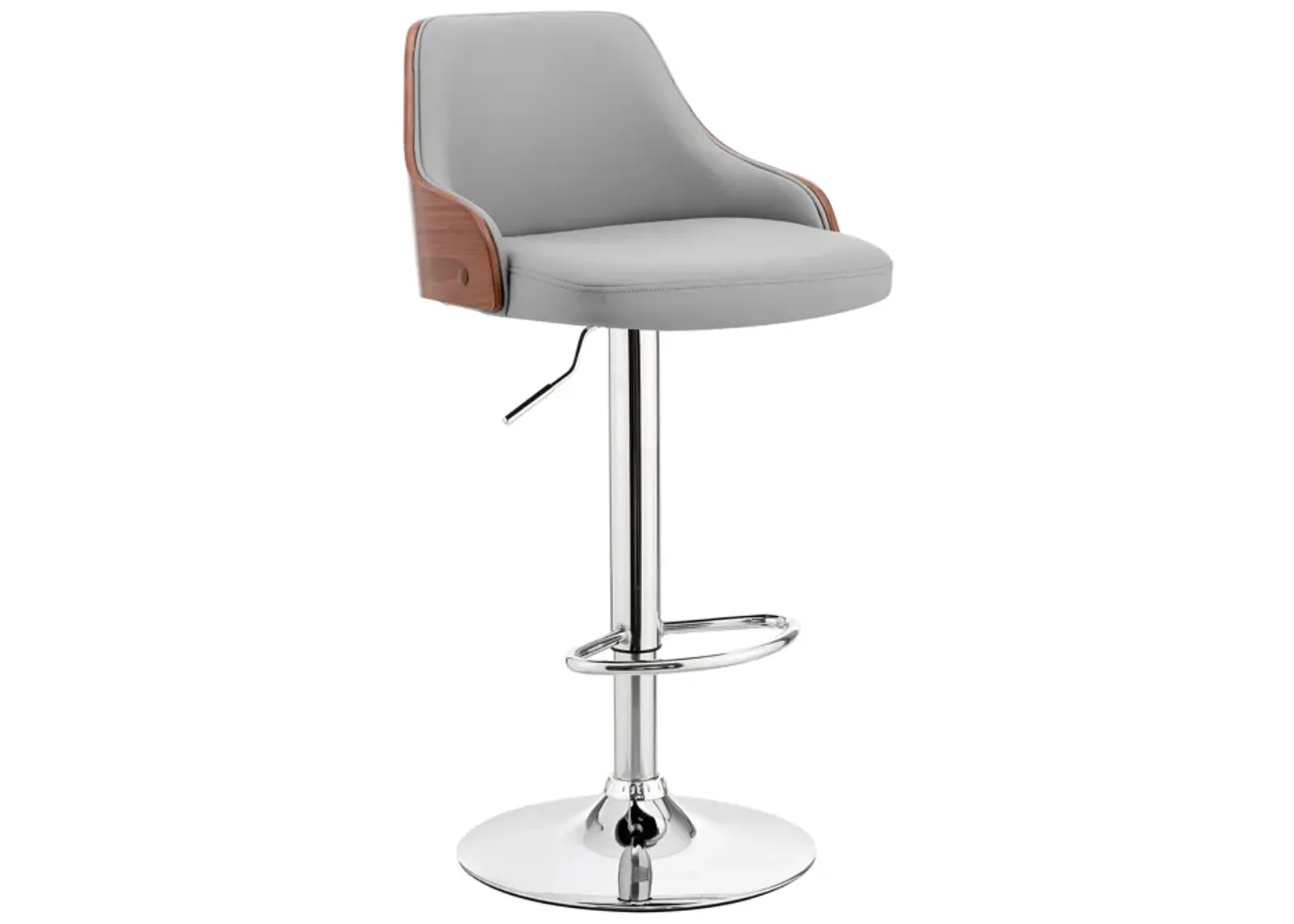 Asher Adjustable Gray Faux Leather and Chrome Finish Bar Stool