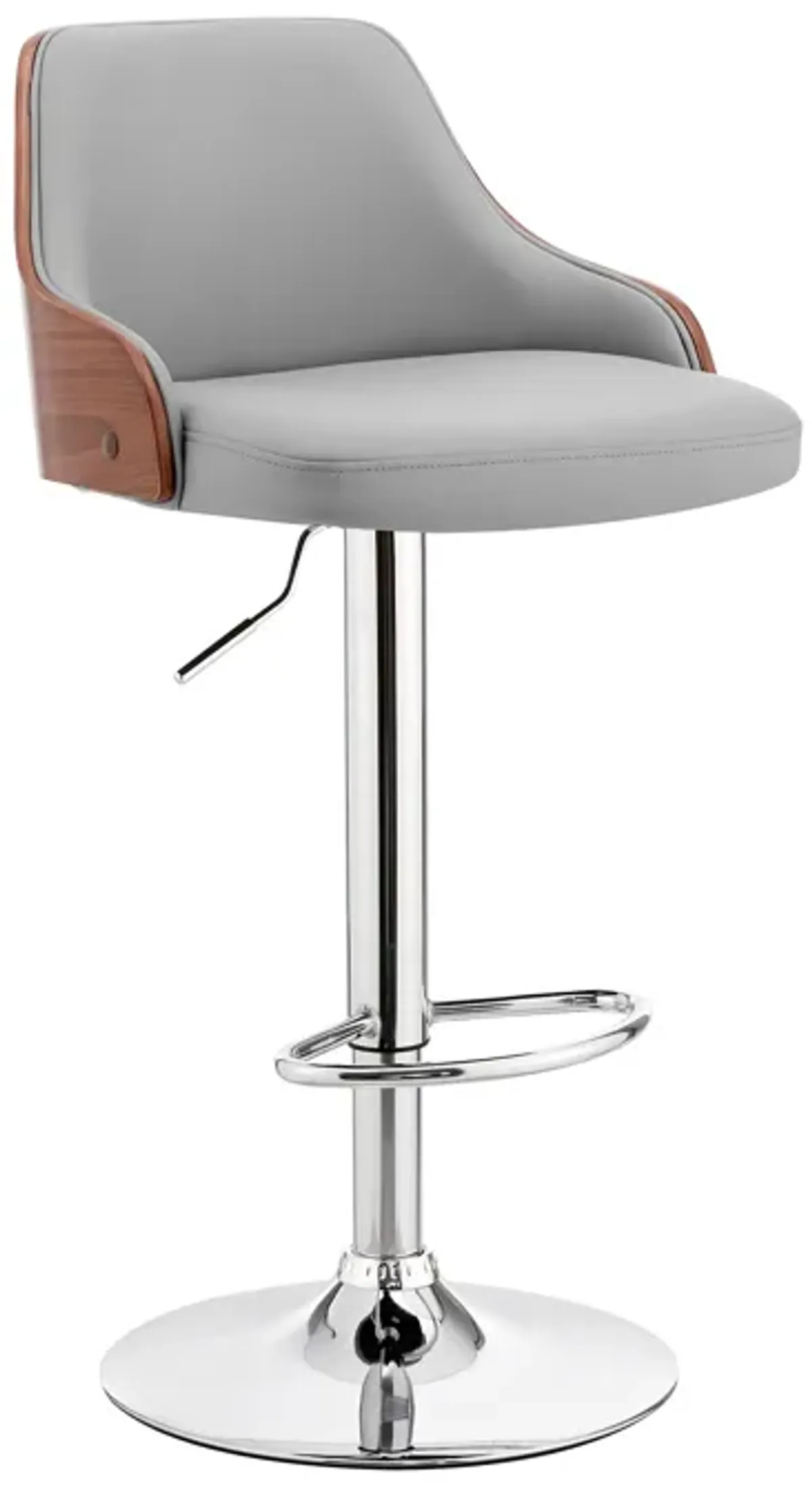 Asher Adjustable Gray Faux Leather and Chrome Finish Bar Stool