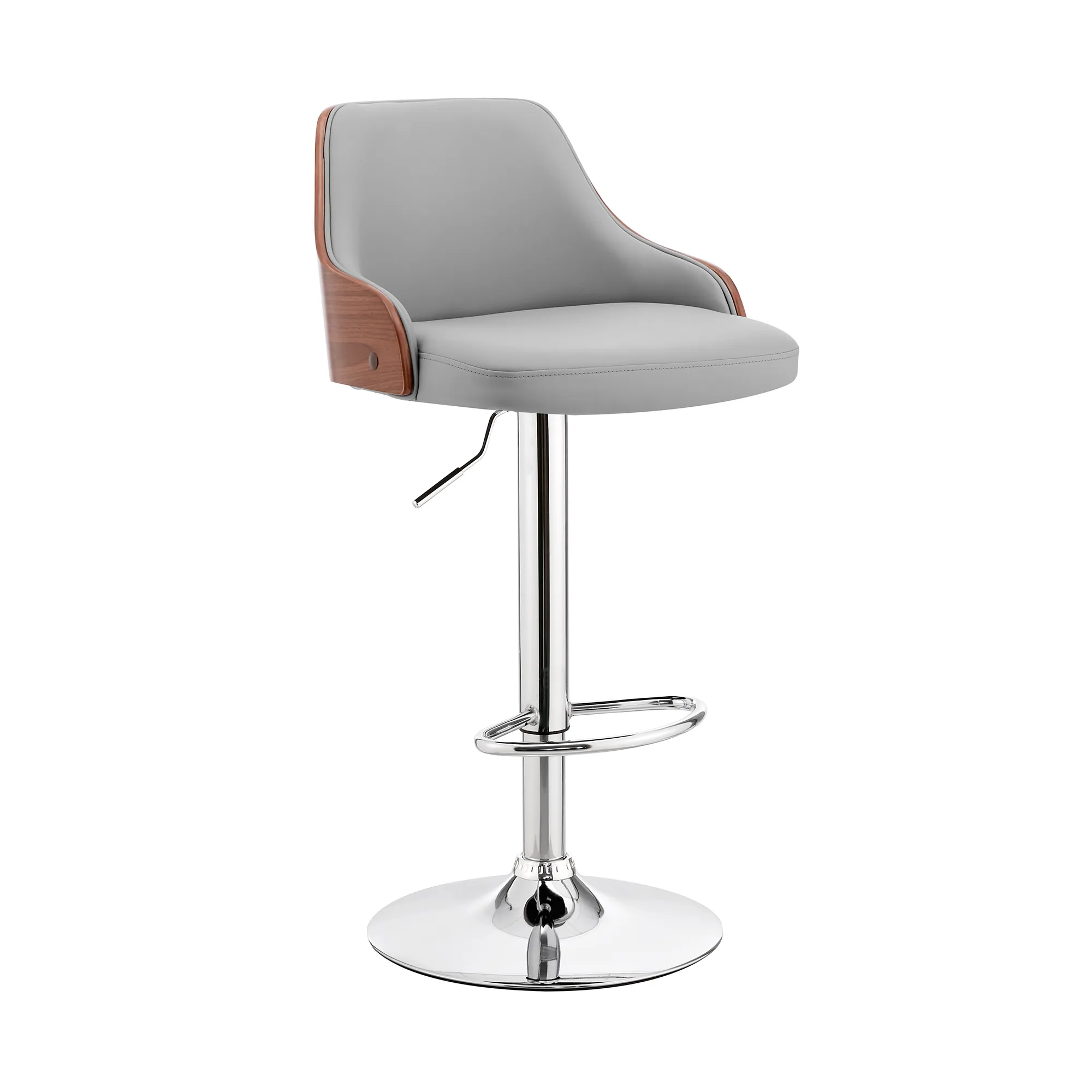 Asher Adjustable Gray Faux Leather and Chrome Finish Bar Stool