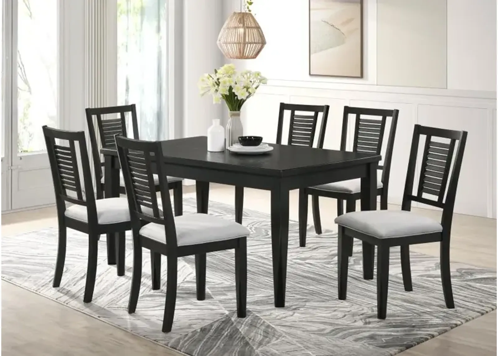 Appleton 7-piece Rectangular Wood Dining Table Set Black Washed and Light Grey