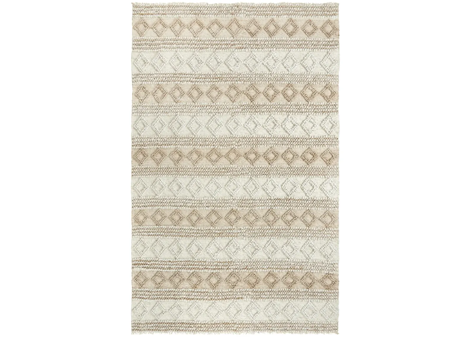 Capri Beige Geometric/Stripe Polyester/Wool Blend 7'6" x 9'6" Rectangle Rug