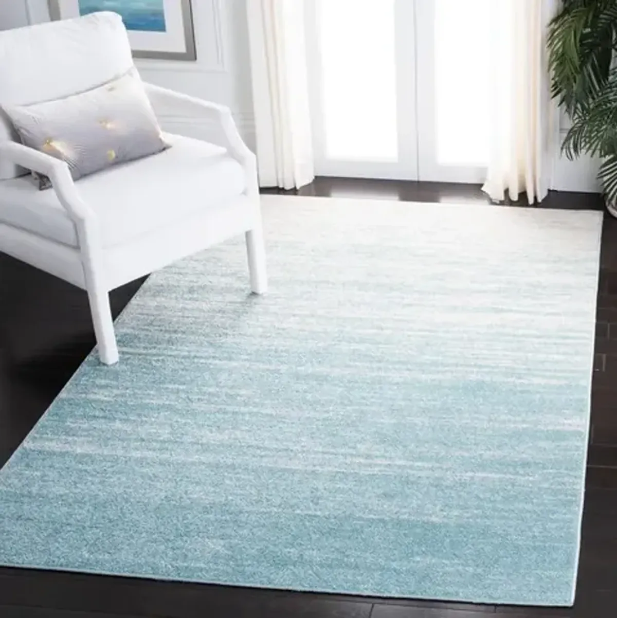 Adirondack Contemporary Aqua / Ivory 4'-5" x 6'-5" Powerloomed Rug