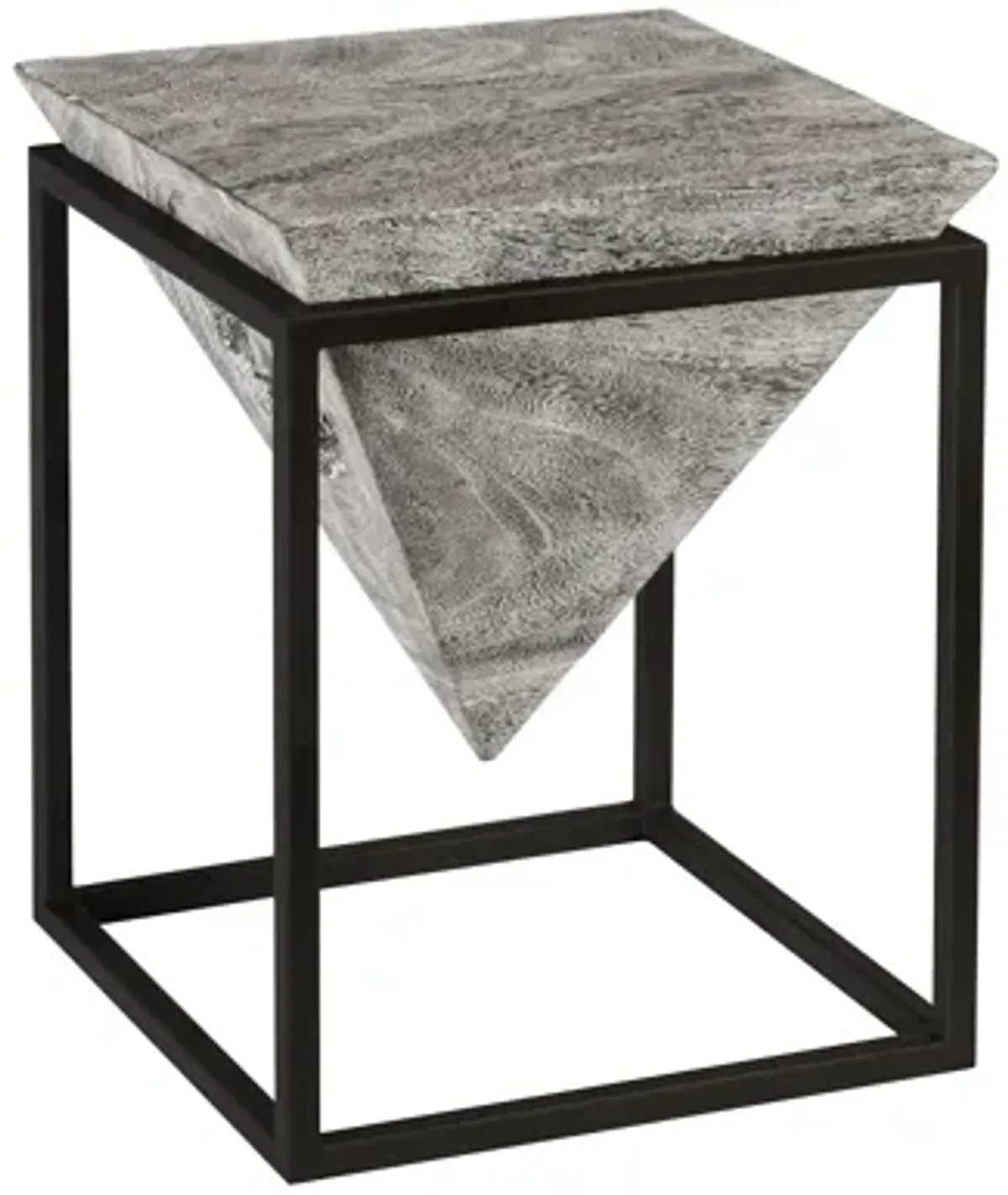 Inverted Pyramid Side Table, Gray Stone, Wood/Metal, Black, SM