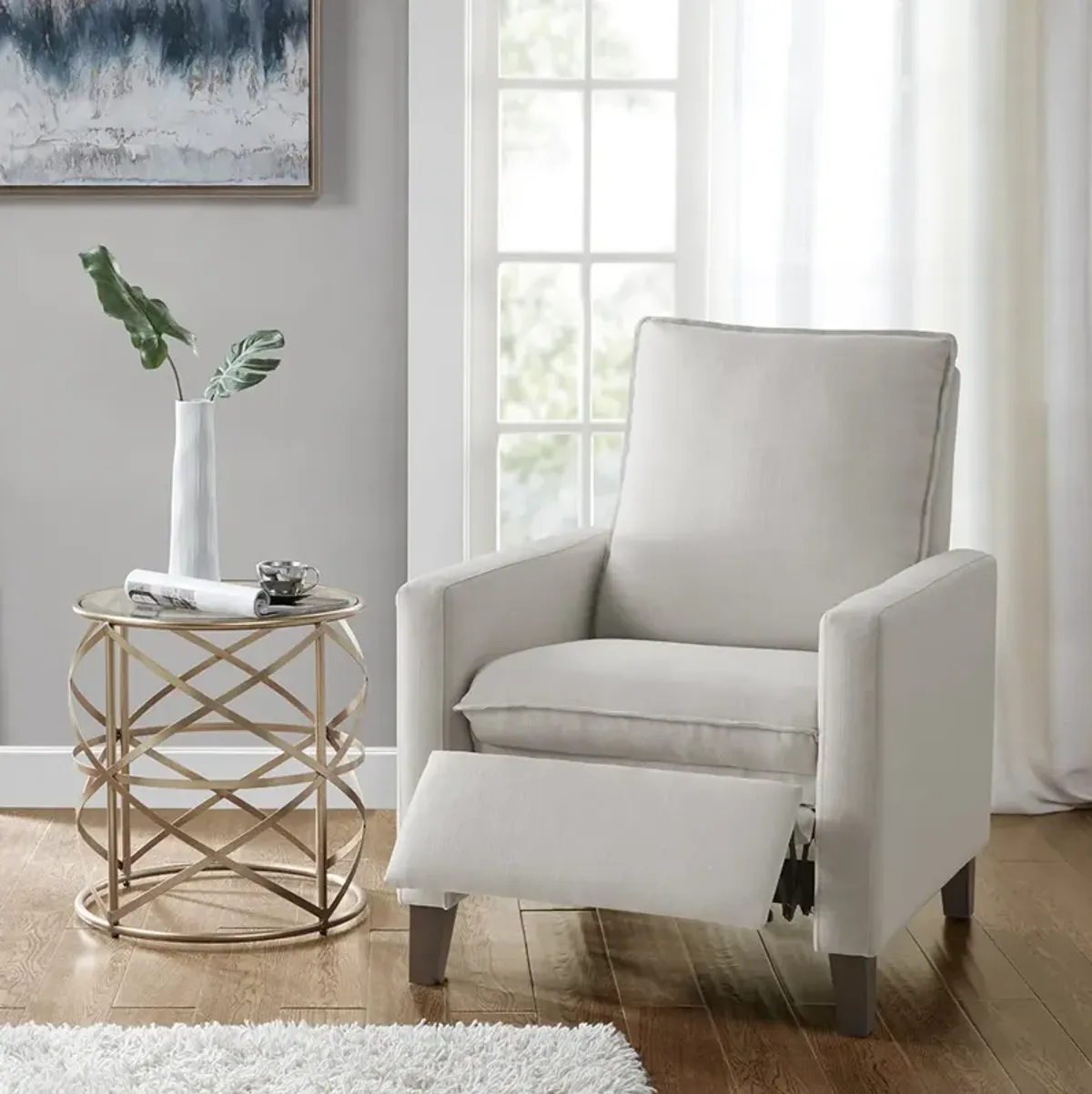 Madison Park Coleman Ivory Upholstered Manual Push Back Recliner