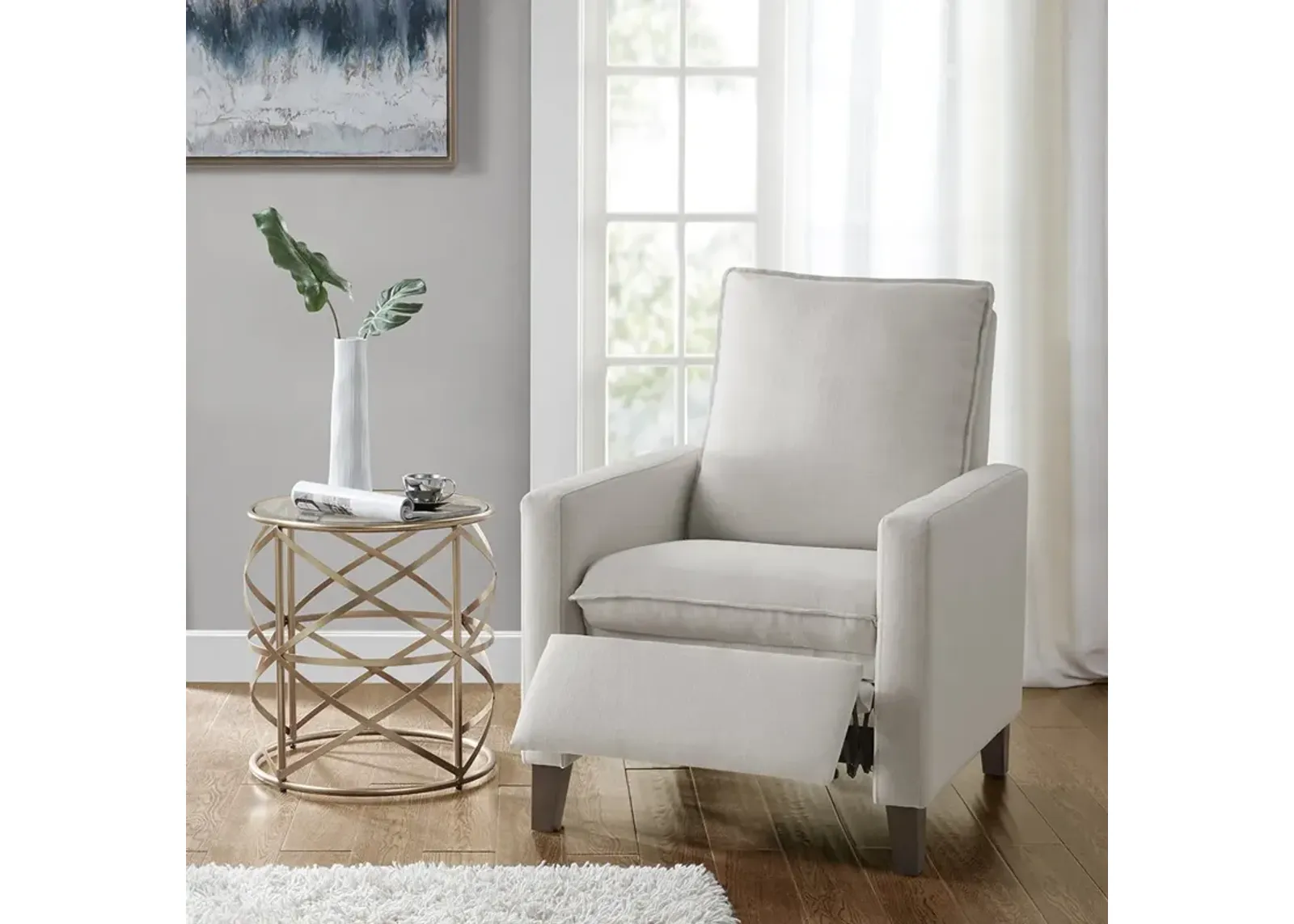 Madison Park Coleman Ivory Upholstered Manual Push Back Recliner